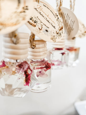 Floral Glass Car Diffuser - Long lasting fragrance, different shapes, air freshener, 8ml